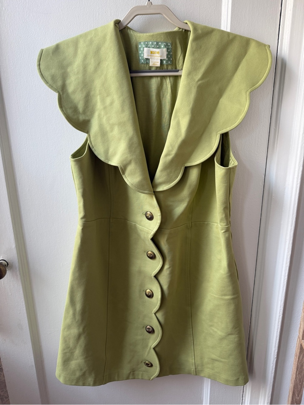 Maeve Anthropologie Scalloped Collar V-Neck Mini Button-Up Dress - Light Green - Picture 4 of 7